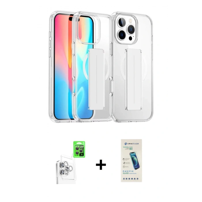 MARSİLYAN™- iPhone 16 Pro Kılıf Nova Işık Koleksiyonu - Şeffaf Pasifik Cam Ekran Koruyucu + Beyaz Raze Metal Kamera Lens