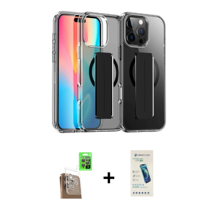 MARSİLYAN™- iPhone 16 Pro Kılıf Nova Işık Koleksiyonu - Şeffaf Pasifik Cam Ekran Koruyucu + Raze Metal Kamera Lens - CLTM