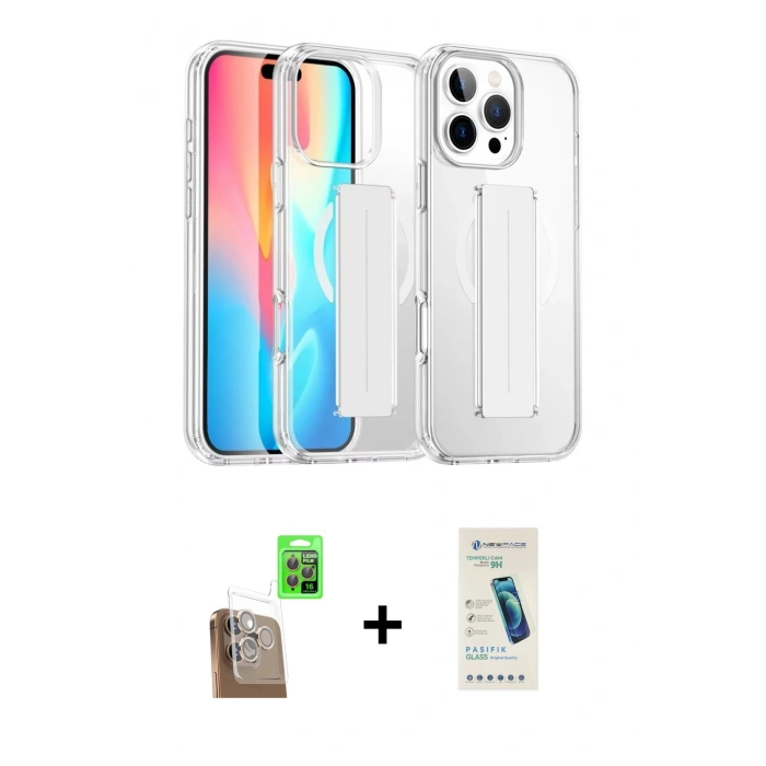 MARSİLYAN™- iPhone 16 Pro Kılıf Nova Işık Koleksiyonu - Şeffaf Pasifik Cam Ekran Koruyucu + Raze Metal Kamera Lens - CLTM