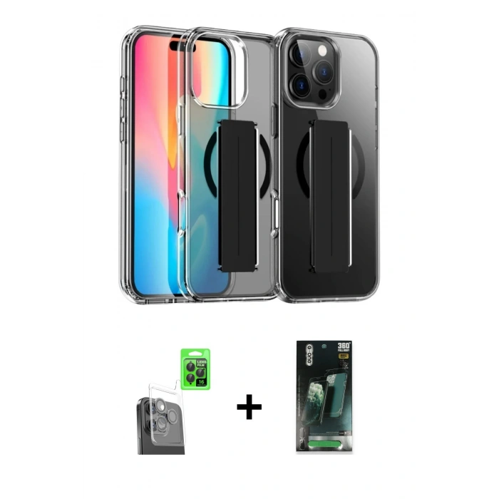 MARSİLYAN™- iPhone 16 Pro Kılıf Nova Işık Koleksiyonu - Siyah 360 Mat Full Body Arka Koruyucu + Raze Metal Kamera Lens - SH