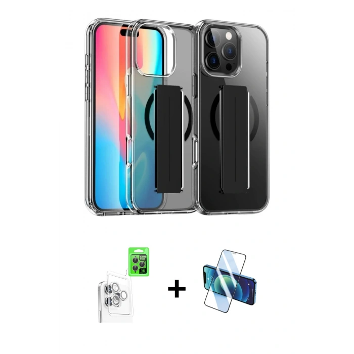 MARSİLYAN™- iPhone 16 Pro Kılıf Nova Işık Koleksiyonu - Siyah 3D Antistatik Cam Ekran Koruyucu + Beyaz Raze Metal Kamera Lens