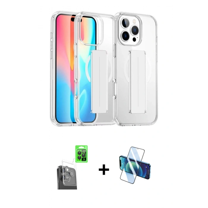 MARSİLYAN™- iPhone 16 Pro Kılıf Nova Işık Koleksiyonu - Siyah 3D Antistatik Cam Ekran Koruyucu + Raze Metal Kamera Lens - SH