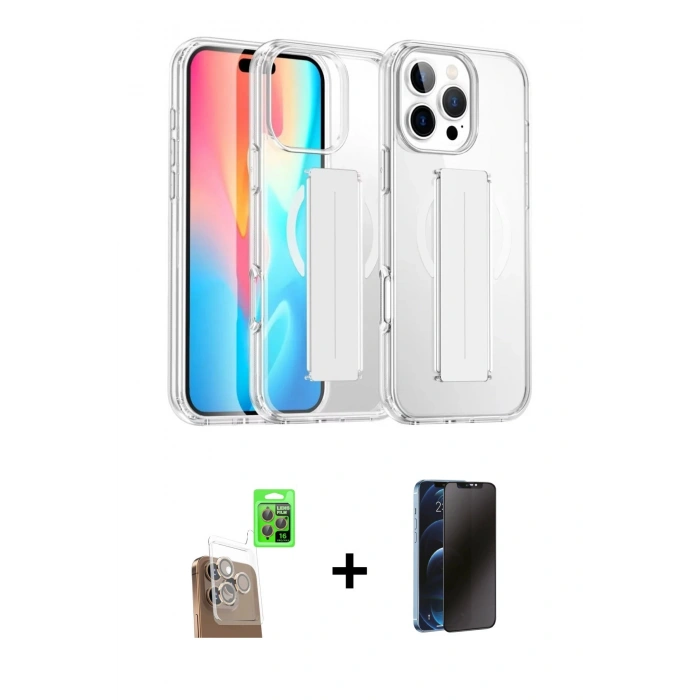 MARSİLYAN™- iPhone 16 Pro Kılıf Nova Işık Koleksiyonu - Siyah 3D Antistatik Hayalet Cam Ekran Koruyucu + Raze Metal Kamera Lens - CLTM