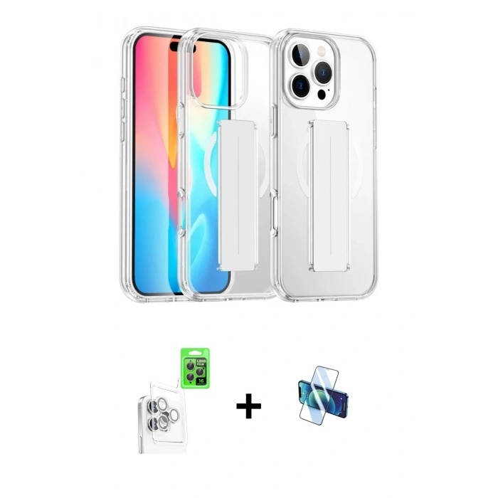 MARSİLYAN™- iPhone 16 Pro Kılıf Nova Işık Koleksiyonu - Siyah 3D Antistatik Seramik Nano Ekran Koruyucu + Beyaz Raze Metal Kamera Lens