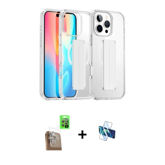 MARSİLYAN™- iPhone 16 Pro Kılıf Nova Işık Koleksiyonu - Siyah 3D Antistatik Seramik Nano Ekran Koruyucu + Çöl Titanyum Raze Metal Kamera Lens