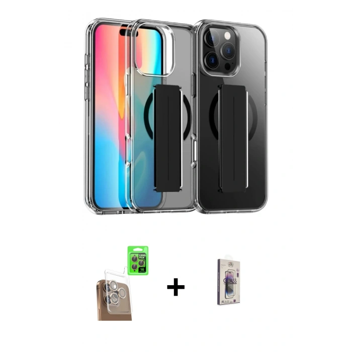 MARSİLYAN™- iPhone 16 Pro Kılıf Nova Işık Koleksiyonu - Siyah Bilvis 3D Cam Ekran Koruyucu + Raze Metal Kamera Lens - CLTM