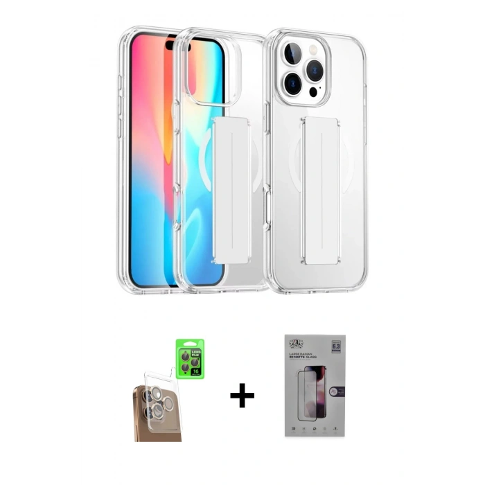MARSİLYAN™- iPhone 16 Pro Kılıf Nova Işık Koleksiyonu - Siyah Bilvis 3D Mat Cam Ekran Koruyucu + Raze Metal Kamera Lens - CLTM