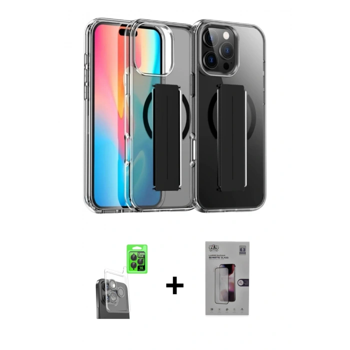 MARSİLYAN™- iPhone 16 Pro Kılıf Nova Işık Koleksiyonu - Siyah Bilvis 3D Mat Cam Ekran Koruyucu + Raze Metal Kamera Lens - SH