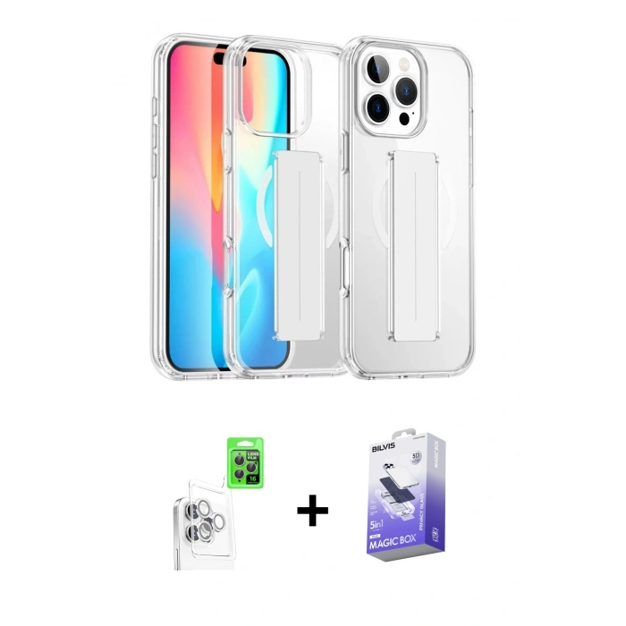 MARSİLYAN™- iPhone 16 Pro Kılıf Nova Işık Koleksiyonu - Siyah Bilvis 5in1 5D Magic Hayalet Cam Ekran Koruyucu + Raze Metal Kamera Lens - BZ