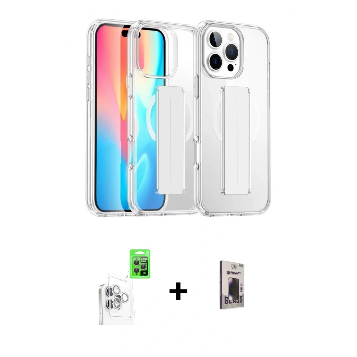 MARSİLYAN™- iPhone 16 Pro Kılıf Nova Işık Koleksiyonu - Siyah Bilvis Hayalet Cam Ekran Koruyucu + Raze Metal Kamera Lens - BZ