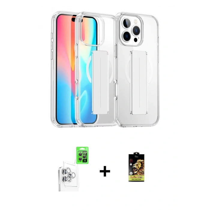 MARSİLYAN™- iPhone 16 Pro Kılıf Nova Işık Koleksiyonu - Siyah Buffer Cam Ekran Koruyucu + Raze Metal Kamera Lens - BZ