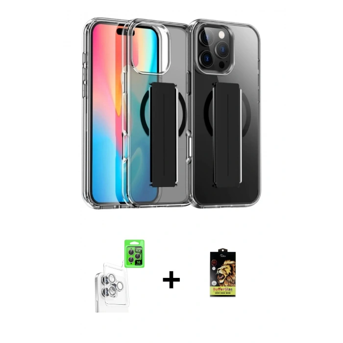 MARSİLYAN™- iPhone 16 Pro Kılıf Nova Işık Koleksiyonu - Siyah Buffer Cam Ekran Koruyucu + Raze Metal Kamera Lens - BZ