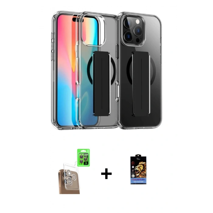 MARSİLYAN™- iPhone 16 Pro Kılıf Nova Işık Koleksiyonu - Siyah Buffer Hayalet Cam Ekran Koruyucu + Raze Metal Kamera Lens - CLTM