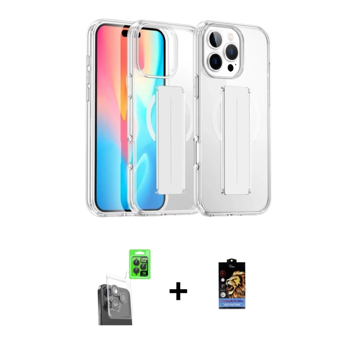 MARSİLYAN™- iPhone 16 Pro Kılıf Nova Işık Koleksiyonu - Siyah Buffer Hayalet Cam Ekran Koruyucu + Raze Metal Kamera Lens - SH