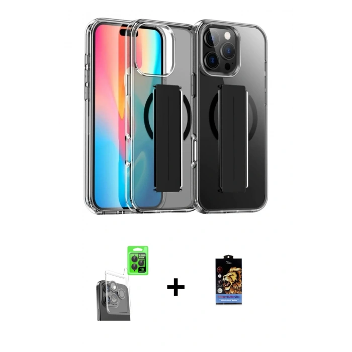 MARSİLYAN™- iPhone 16 Pro Kılıf Nova Işık Koleksiyonu - Siyah Buffer Hayalet Cam Ekran Koruyucu + Raze Metal Kamera Lens - SH