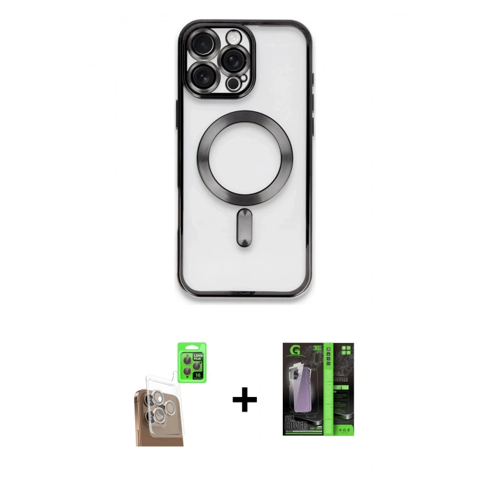 MARSİLYAN™- iPhone 16 Pro Kılıf Nova Işık Özel Seri - Şeffaf 360 Full Body Arka Koruyucu + Raze Metal Kamera Lens - CLTM