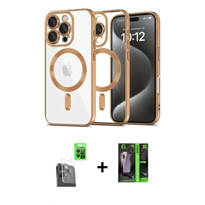 MARSİLYAN™- iPhone 16 Pro Kılıf Nova Işık Özel Seri - Şeffaf 360 Full Body Arka Koruyucu + Raze Metal Kamera Lens - SH