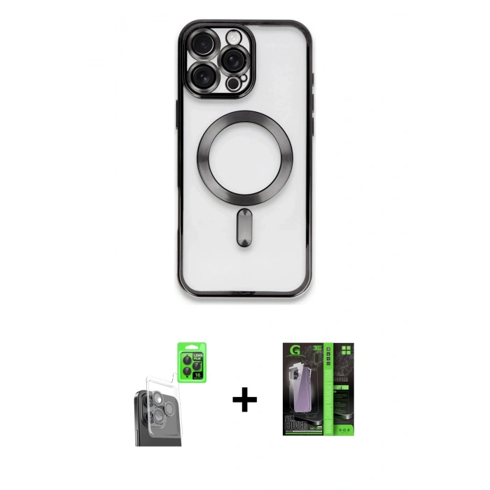 MARSİLYAN™- iPhone 16 Pro Kılıf Nova Işık Özel Seri - Şeffaf 360 Full Body Arka Koruyucu + Raze Metal Kamera Lens - SH
