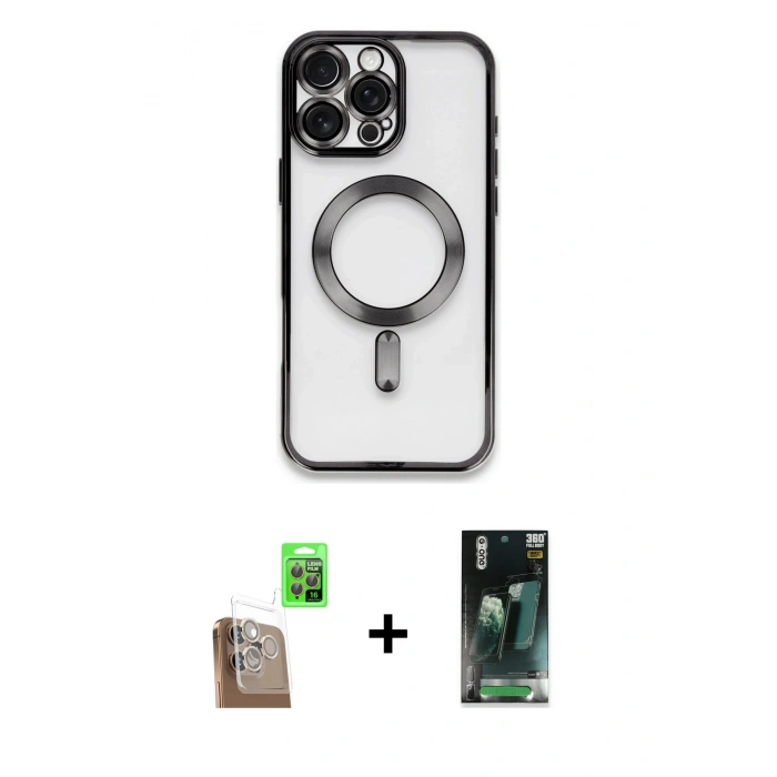 MARSİLYAN™- iPhone 16 Pro Kılıf Nova Işık Özel Seri - Siyah 360 Mat Full Body Arka Koruyucu + Raze Metal Kamera Lens - CLTM