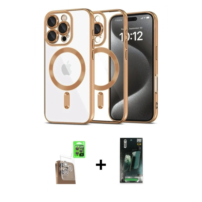 MARSİLYAN™- iPhone 16 Pro Kılıf Nova Işık Özel Seri - Siyah 360 Mat Full Body Arka Koruyucu + Raze Metal Kamera Lens - CLTM