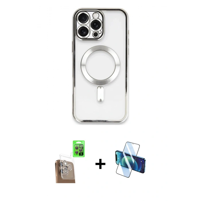 MARSİLYAN™- iPhone 16 Pro Kılıf Nova Işık Özel Seri - Siyah 3D Antistatik Cam Ekran Koruyucu + Raze Metal Kamera Lens - CLTM