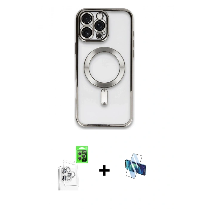 MARSİLYAN™- iPhone 16 Pro Kılıf Nova Işık Özel Seri - Siyah 3D Antistatik Seramik Nano Ekran Koruyucu + Raze Metal Kamera Lens - BZ
