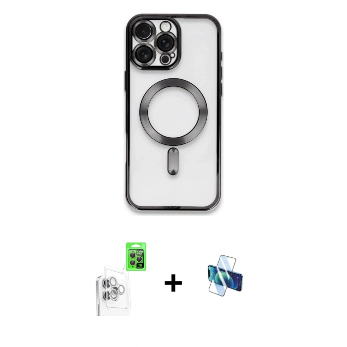 MARSİLYAN™- iPhone 16 Pro Kılıf Nova Işık Özel Seri - Siyah 3D Antistatik Seramik Nano Ekran Koruyucu + Raze Metal Kamera Lens - BZ