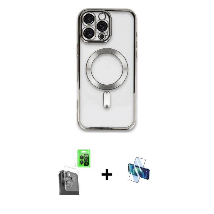 MARSİLYAN™- iPhone 16 Pro Kılıf Nova Işık Özel Seri - Siyah 3D Antistatik Seramik Nano Ekran Koruyucu + Raze Metal Kamera Lens - SH
