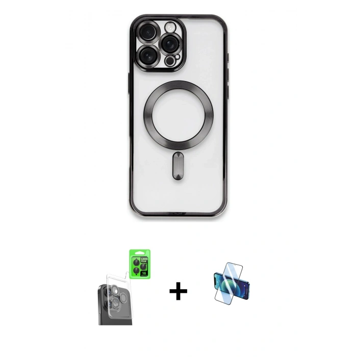MARSİLYAN™- iPhone 16 Pro Kılıf Nova Işık Özel Seri - Siyah 3D Antistatik Seramik Nano Ekran Koruyucu + Raze Metal Kamera Lens - SH