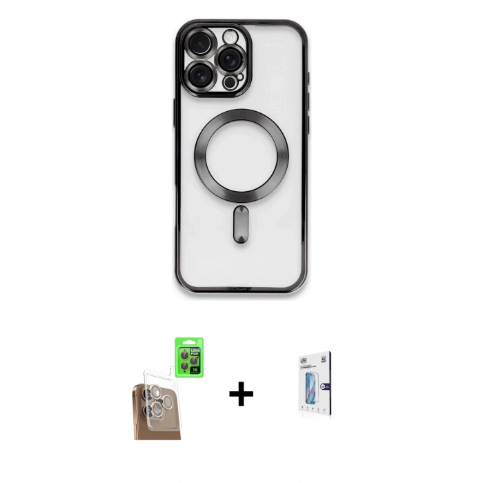 MARSİLYAN™- iPhone 16 Pro Kılıf Nova Işık Özel Seri - Siyah Bilvis 0.18mm Plus Cam Ekran Koruyucu + Raze Metal Kamera Lens - CLTM