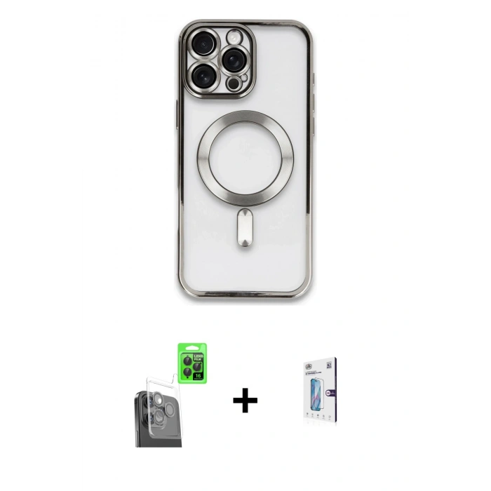 MARSİLYAN™- iPhone 16 Pro Kılıf Nova Işık Özel Seri - Siyah Bilvis 0.18mm Plus Cam Ekran Koruyucu + Raze Metal Kamera Lens - SH