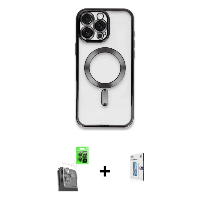 MARSİLYAN™- iPhone 16 Pro Kılıf Nova Işık Özel Seri - Siyah Bilvis 0.18mm Plus Cam Ekran Koruyucu + Raze Metal Kamera Lens - SH