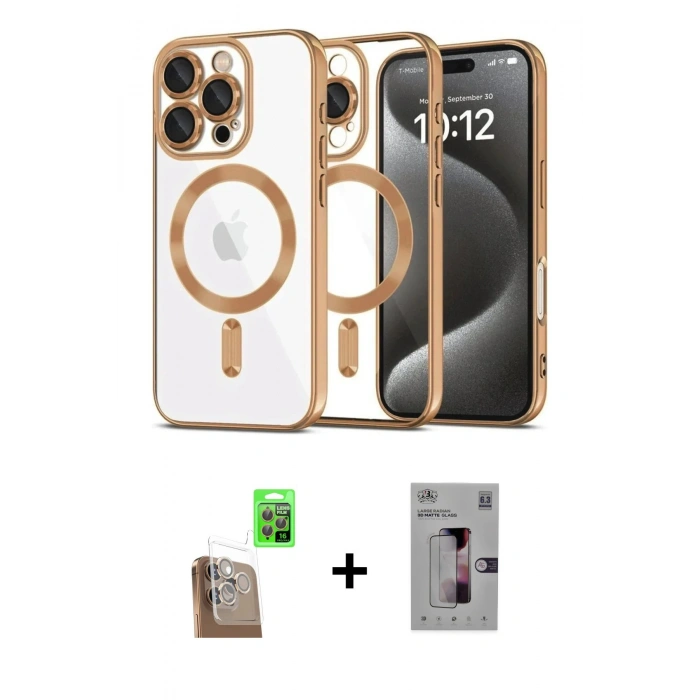 MARSİLYAN™- iPhone 16 Pro Kılıf Nova Işık Özel Seri - Siyah Bilvis 3D Mat Cam Ekran Koruyucu + Raze Metal Kamera Lens - CLTM