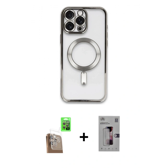 MARSİLYAN™- iPhone 16 Pro Kılıf Nova Işık Özel Seri - Siyah Bilvis 3D Mat Cam Ekran Koruyucu + Raze Metal Kamera Lens - CLTM