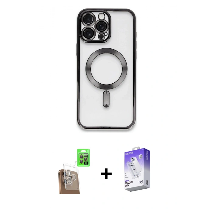 MARSİLYAN™- iPhone 16 Pro Kılıf Nova Işık Özel Seri - Siyah Bilvis 5in1 3D Magic Cam Ekran Koruyucu + Raze Metal Kamera Lens - CLTM