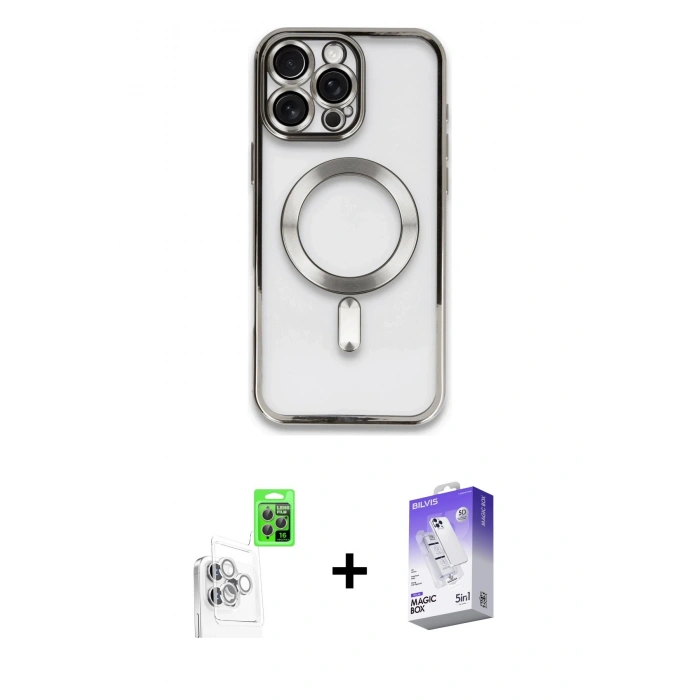 MARSİLYAN™- iPhone 16 Pro Kılıf Nova Işık Özel Seri - Siyah Bilvis 5in1 3D Magic Cam Ekran Koruyucu + Raze Metal Kamera Lens - BZ