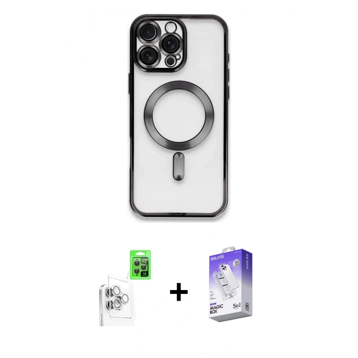 MARSİLYAN™- iPhone 16 Pro Kılıf Nova Işık Özel Seri - Siyah Bilvis 5in1 3D Magic Cam Ekran Koruyucu + Raze Metal Kamera Lens - BZ