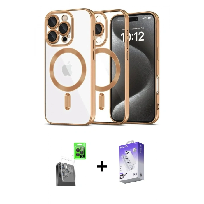 MARSİLYAN™- iPhone 16 Pro Kılıf Nova Işık Özel Seri - Siyah Bilvis 5in1 3D Magic Cam Ekran Koruyucu + Raze Metal Kamera Lens - SH