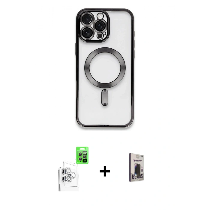 MARSİLYAN™- iPhone 16 Pro Kılıf Nova Işık Özel Seri - Siyah Bilvis Hayalet Cam Ekran Koruyucu + Raze Metal Kamera Lens - BZ