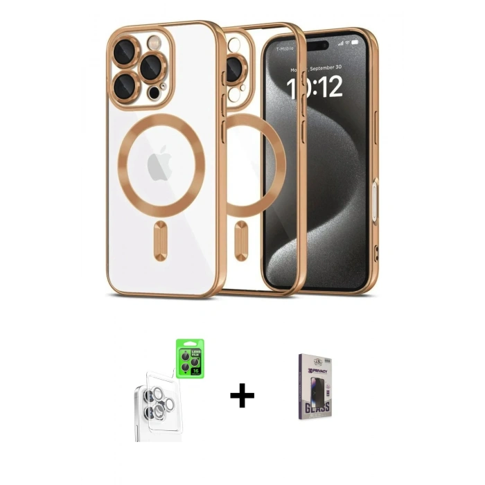 MARSİLYAN™- iPhone 16 Pro Kılıf Nova Işık Özel Seri - Siyah Bilvis Hayalet Cam Ekran Koruyucu + Raze Metal Kamera Lens - BZ