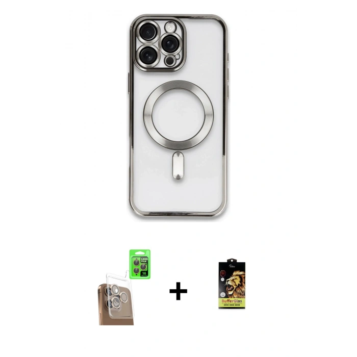 MARSİLYAN™- iPhone 16 Pro Kılıf Nova Işık Özel Seri - Siyah Buffer Cam Ekran Koruyucu + Raze Metal Kamera Lens - CLTM