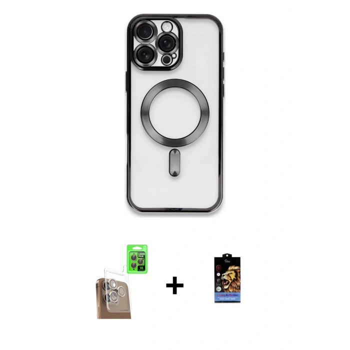 MARSİLYAN™- iPhone 16 Pro Kılıf Nova Işık Özel Seri - Siyah Buffer Hayalet Cam Ekran Koruyucu + Raze Metal Kamera Lens - CLTM
