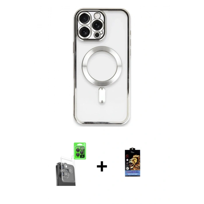 MARSİLYAN™- iPhone 16 Pro Kılıf Nova Işık Özel Seri - Siyah Buffer Hayalet Cam Ekran Koruyucu + Siyah Raze Metal Kamera Lens