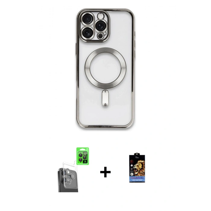 MARSİLYAN™- iPhone 16 Pro Kılıf Nova Işık Özel Seri - Siyah Buffer Hayalet Cam Ekran Koruyucu + Siyah Raze Metal Kamera Lens