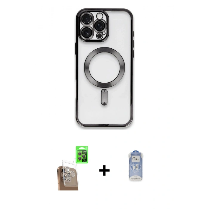 MARSİLYAN™- iPhone 16 Pro Kılıf Nova Işık Özel Seri - Siyah Joko Magic 5D Cam + Raze Metal Kamera Lens - CLTM