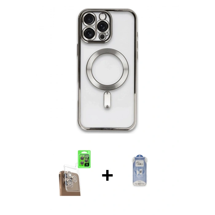 MARSİLYAN™- iPhone 16 Pro Kılıf Nova Işık Özel Seri - Siyah Joko Magic 5D Cam + Raze Metal Kamera Lens - CLTM