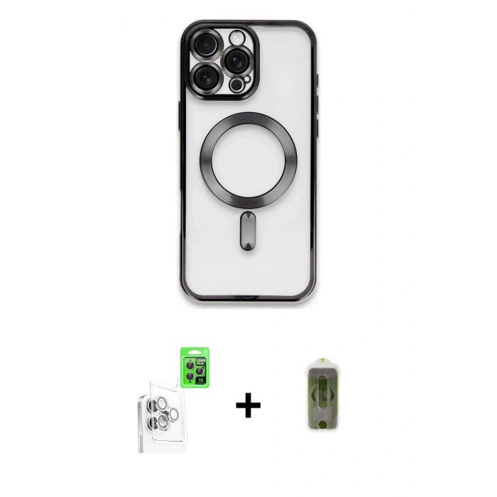 MARSİLYAN™- iPhone 16 Pro Kılıf Nova Işık Özel Seri - Siyah Joko Magic 5D Hayalet Cam + Raze Metal Kamera Lens - BZ