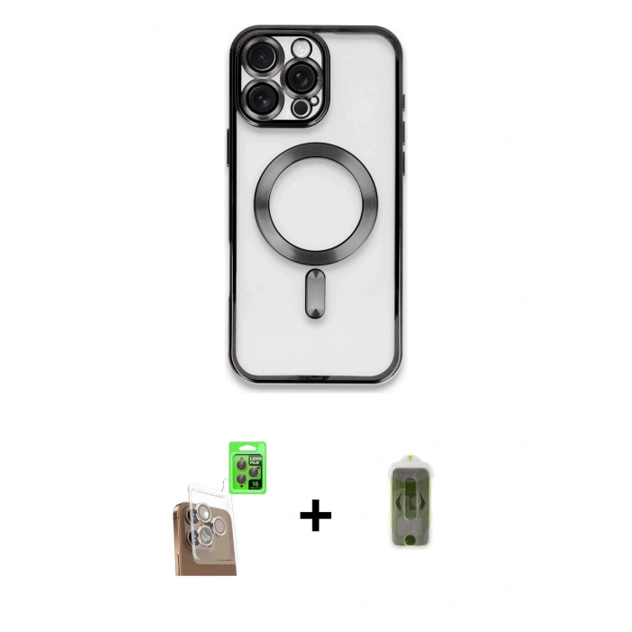 MARSİLYAN™- iPhone 16 Pro Kılıf Nova Işık Özel Seri - Siyah Joko Magic 5D Hayalet Cam + Raze Metal Kamera Lens - CLTM