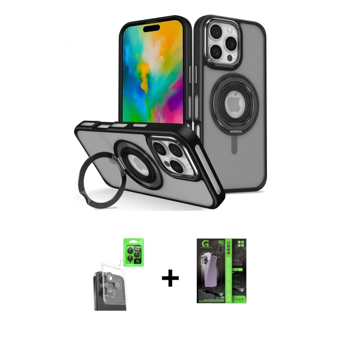 MARSİLYAN™- iPhone 16 Pro Kılıf Nova Minimal Serisi - Şeffaf 360 Full Body Arka Koruyucu + Raze Metal Kamera Lens - SH