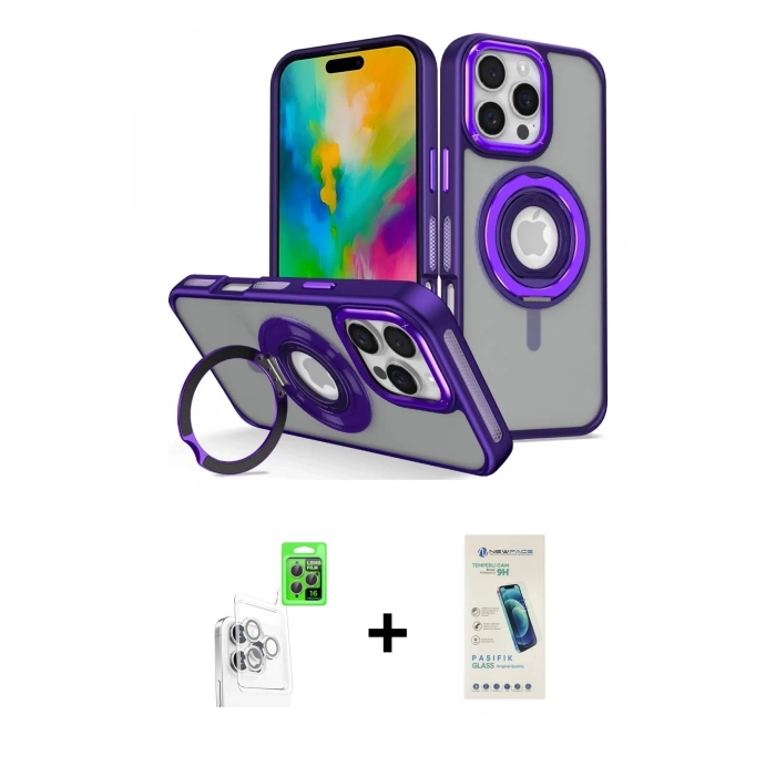 MARSİLYAN™- iPhone 16 Pro Kılıf Nova Minimal Serisi - Şeffaf Pasifik Cam Ekran Koruyucu + Raze Metal Kamera Lens - BZ